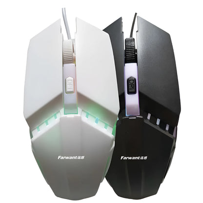 Wired photoelectric USB mouse in black or white, 800dpi, 3 buttons, 125 x 75 x 40 mm, ergonomic design