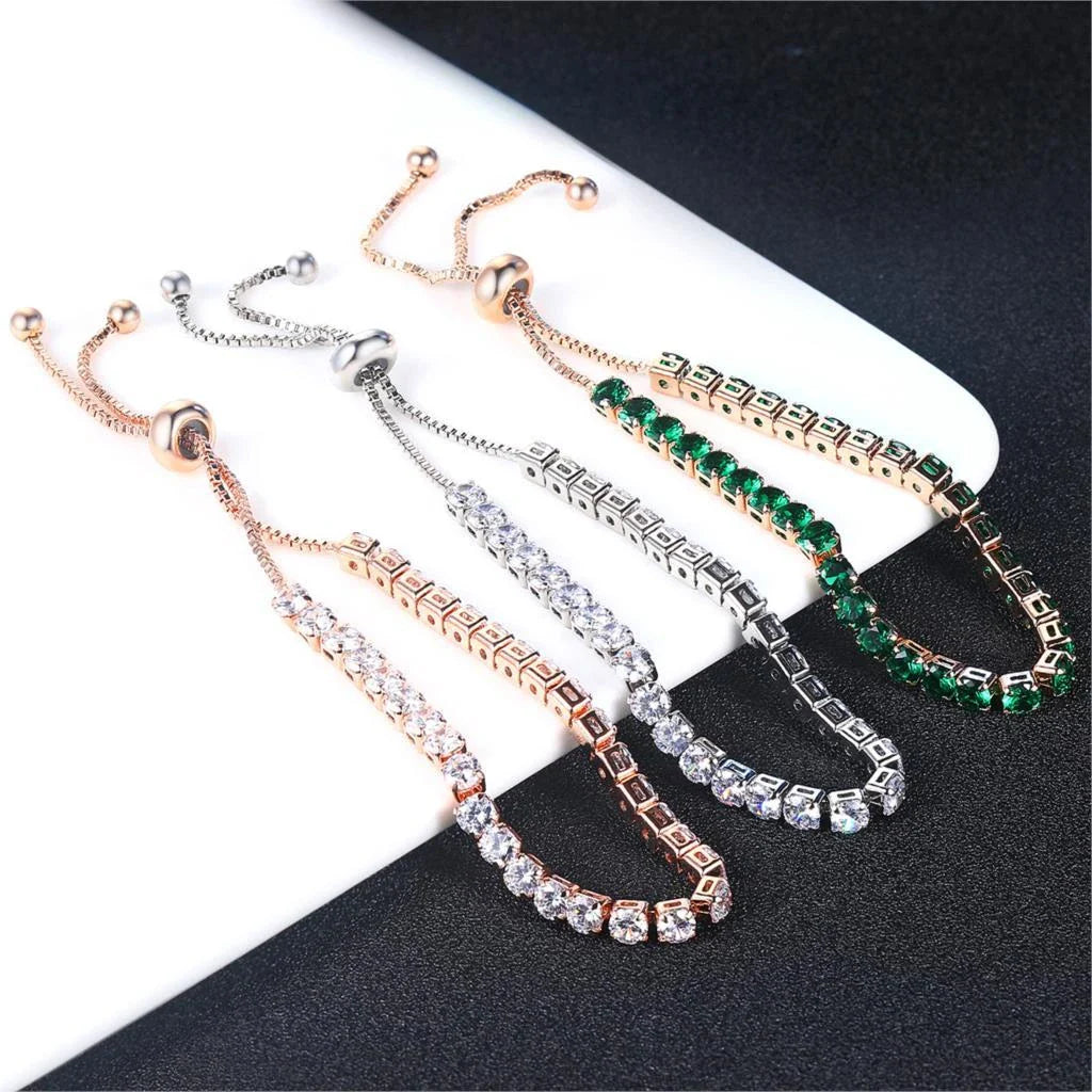 Elegant copper bracelet with sparkling zircon stones in various colours