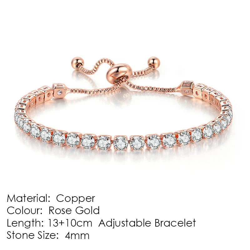 Elegant copper bracelet with sparkling zircon stones in various colours