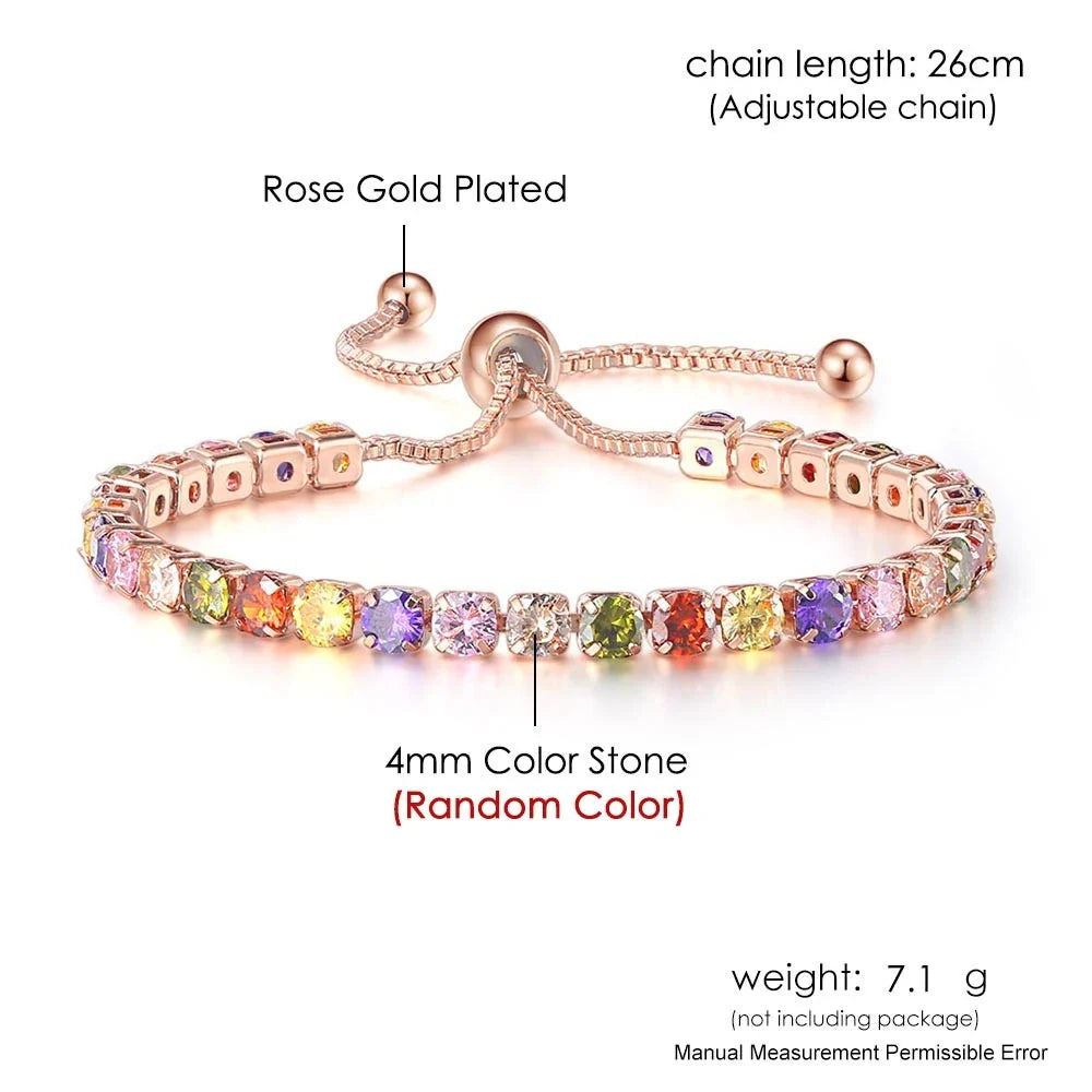 Elegant copper bracelet with sparkling zircon stones in various colours