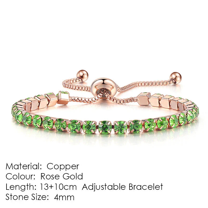 Elegant copper bracelet with sparkling zircon stones in various colours