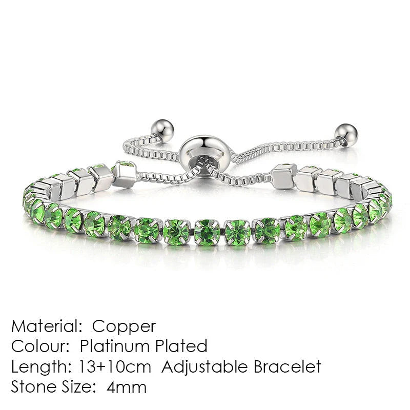 Elegant copper bracelet with sparkling zircon stones in various colours