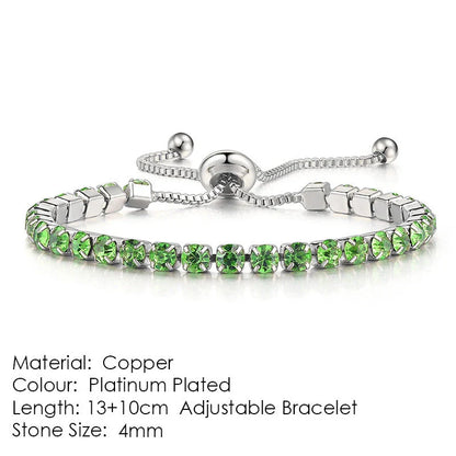 Elegant copper bracelet with sparkling zircon stones in various colours
