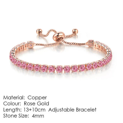 Elegant copper bracelet with sparkling zircon stones in various colours