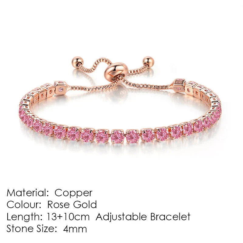 Elegant copper bracelet with sparkling zircon stones in various colours