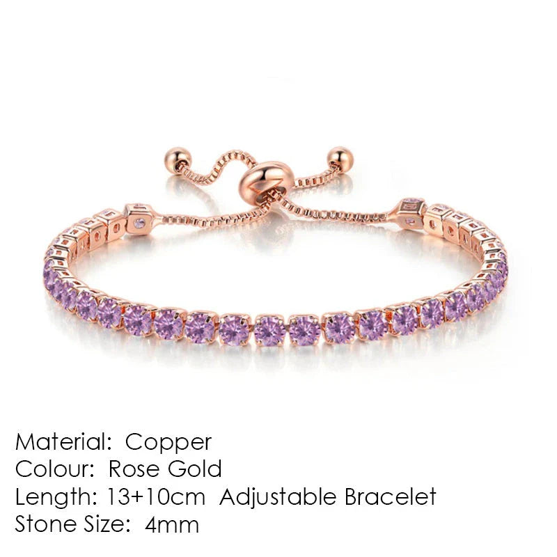 Elegant copper bracelet with sparkling zircon stones in various colours