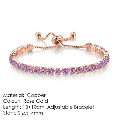 Elegant copper bracelet with sparkling zircon stones in various colours