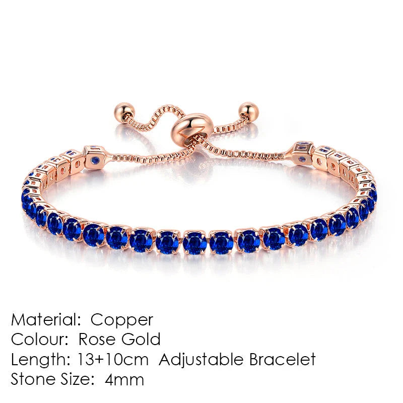 Elegant copper bracelet with sparkling zircon stones in various colours