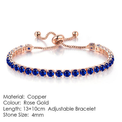 Elegant copper bracelet with sparkling zircon stones in various colours