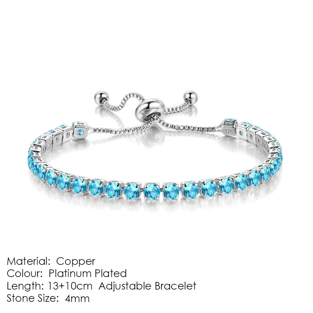 Elegant copper bracelet with sparkling zircon stones in various colours