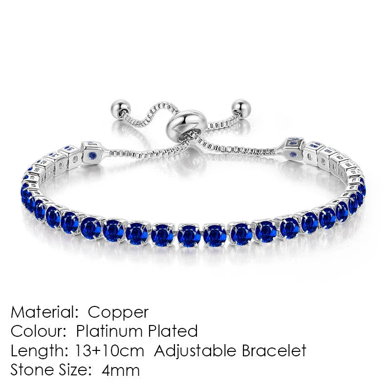 Elegant copper bracelet with sparkling zircon stones in various colours