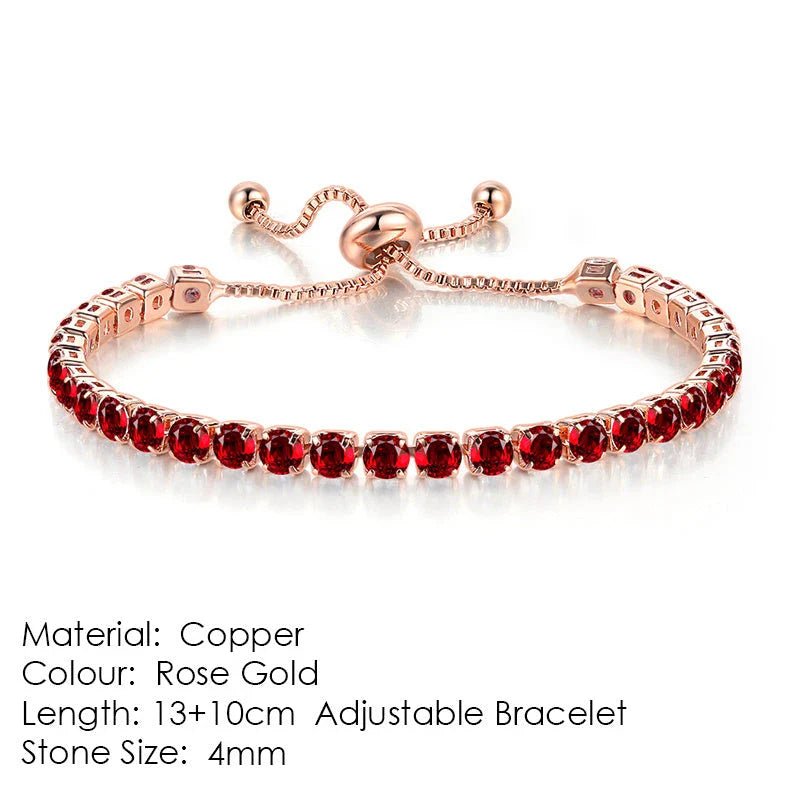 Elegant copper bracelet with sparkling zircon stones in various colours