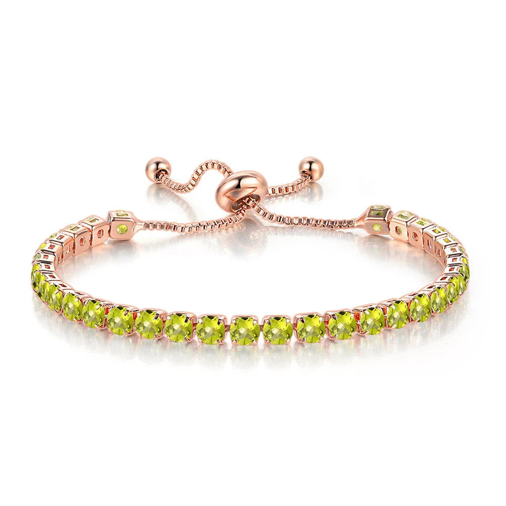 Elegant copper bracelet with sparkling zircon stones in various colours