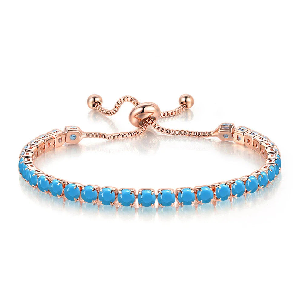 Elegant copper bracelet with sparkling zircon stones in various colours