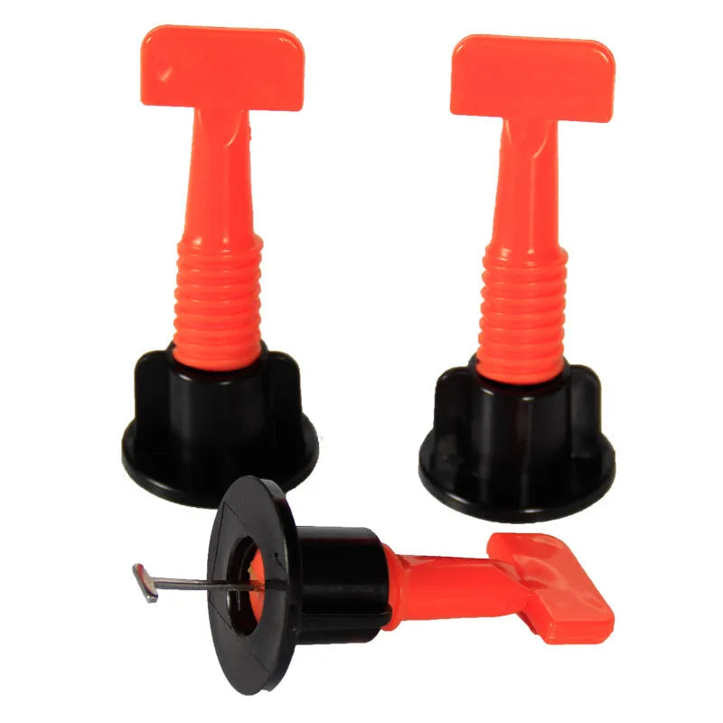 Tile positioning regulator tool with plastic wedges and wrench for ceramic tile installation