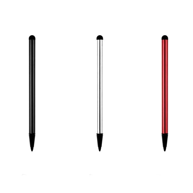 Silver black red dual-purpose touch screen pen for mobile phones measuring 12cm length