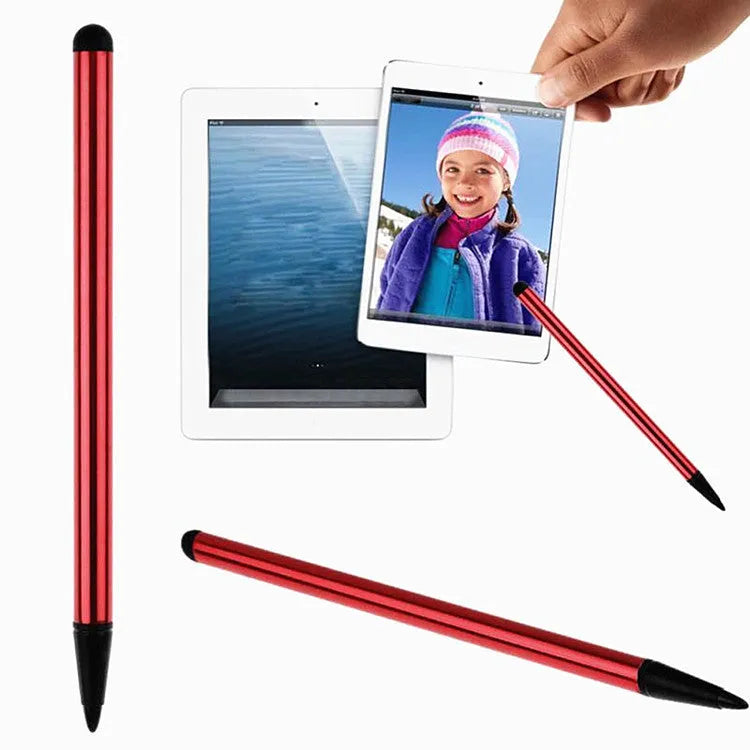 Silver black red dual-purpose touch screen pen for mobile phones measuring 12cm length