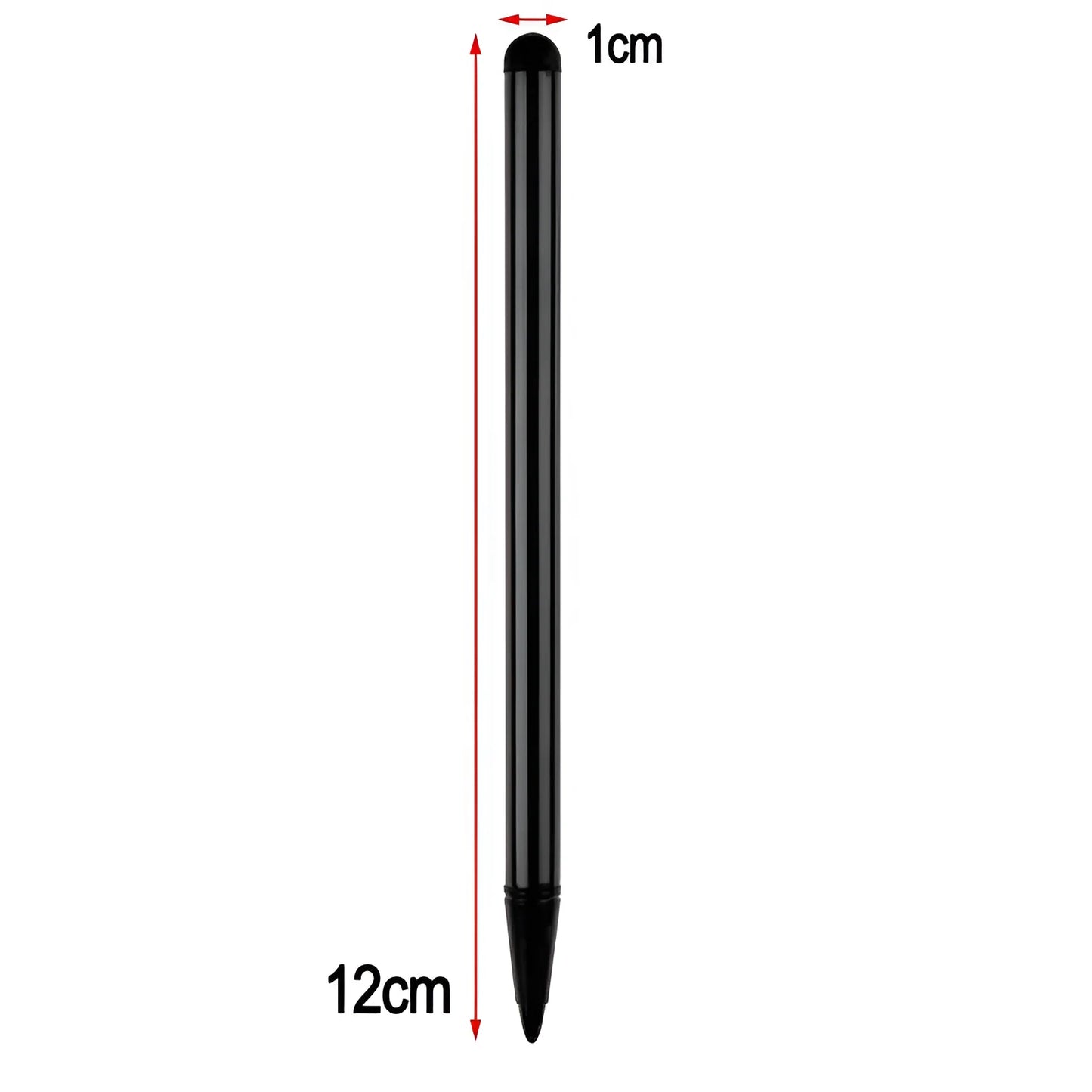 Silver black red dual-purpose touch screen pen for mobile phones measuring 12cm length