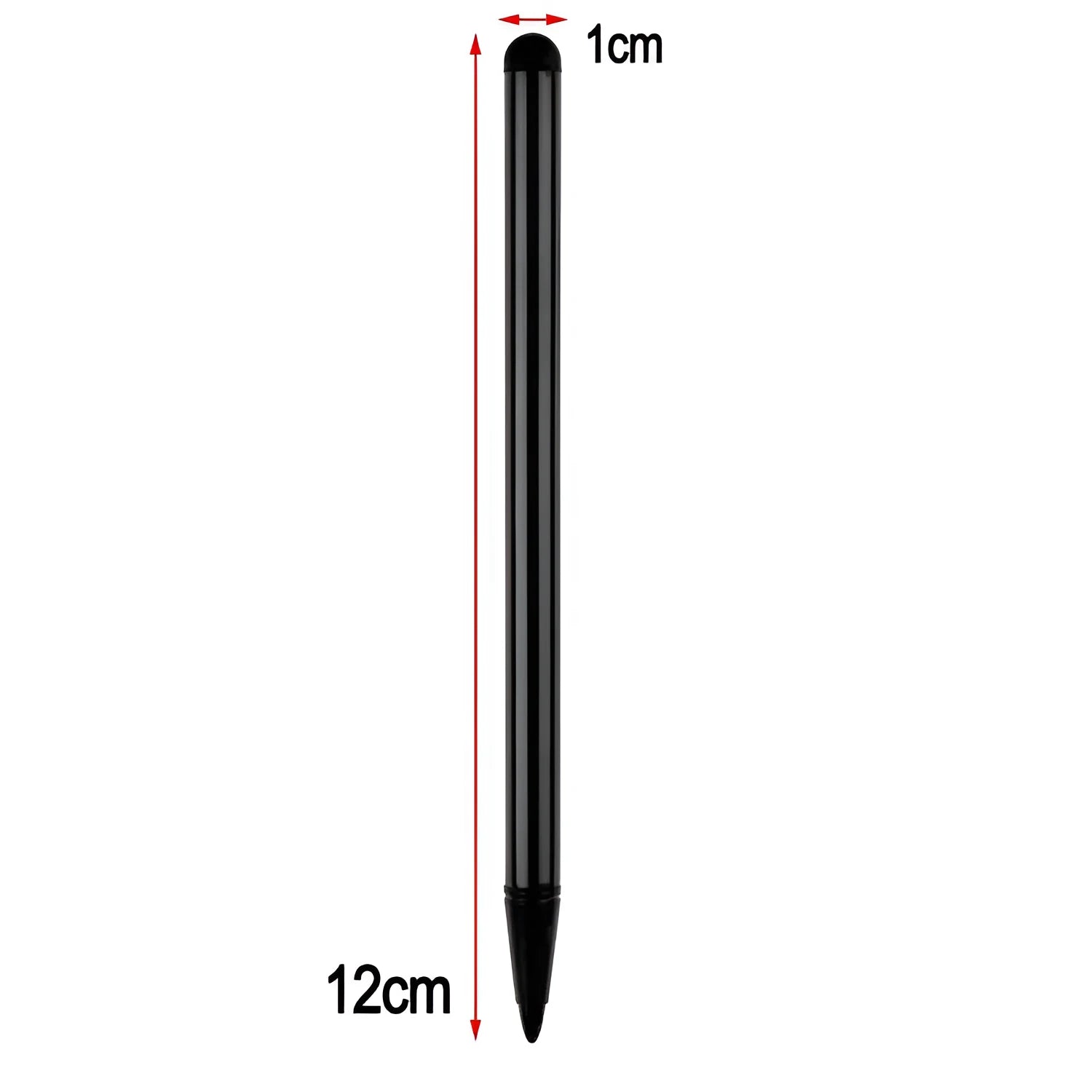 Silver black red dual-purpose touch screen pen for mobile phones measuring 12cm length