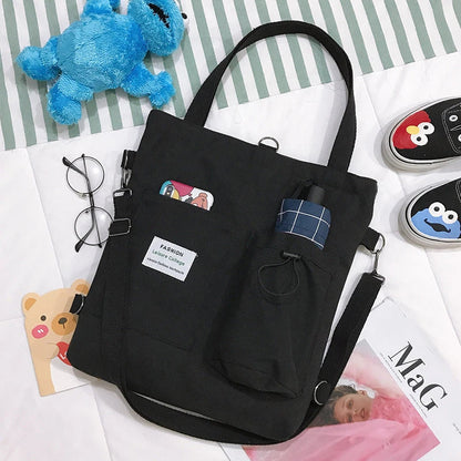 Stylish Harajuku-inspired canvas backpack with pockets, available in a variety of vibrant colors