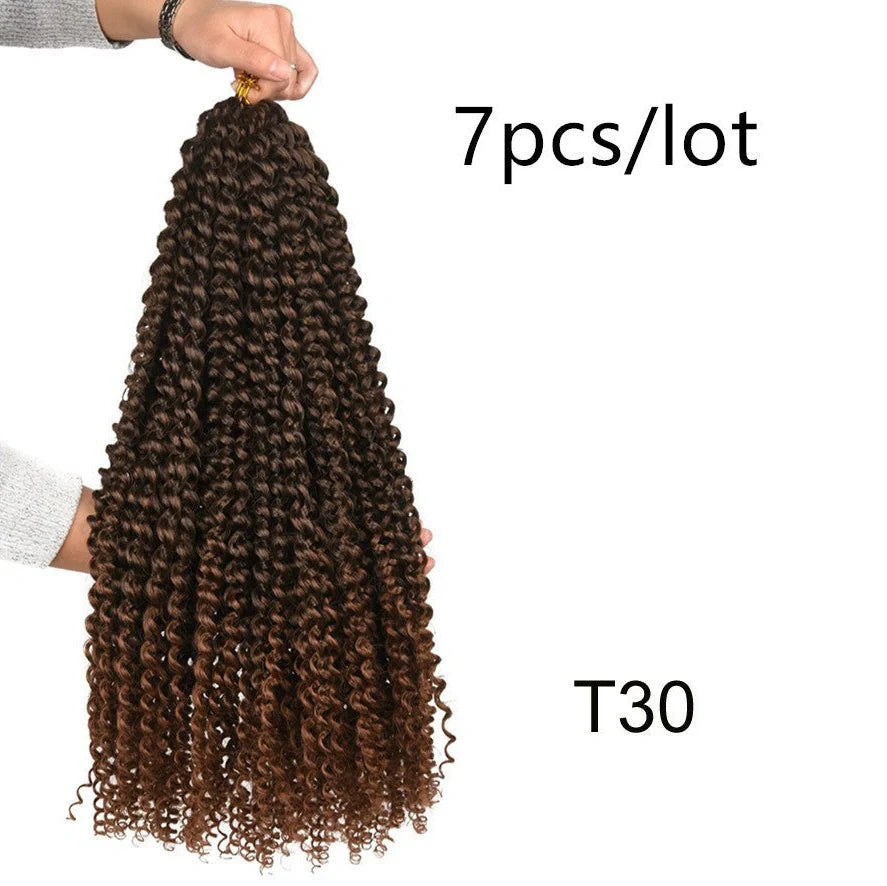 Passion twist crochet braid hair extensions showing spring twist texture and 18-inch length