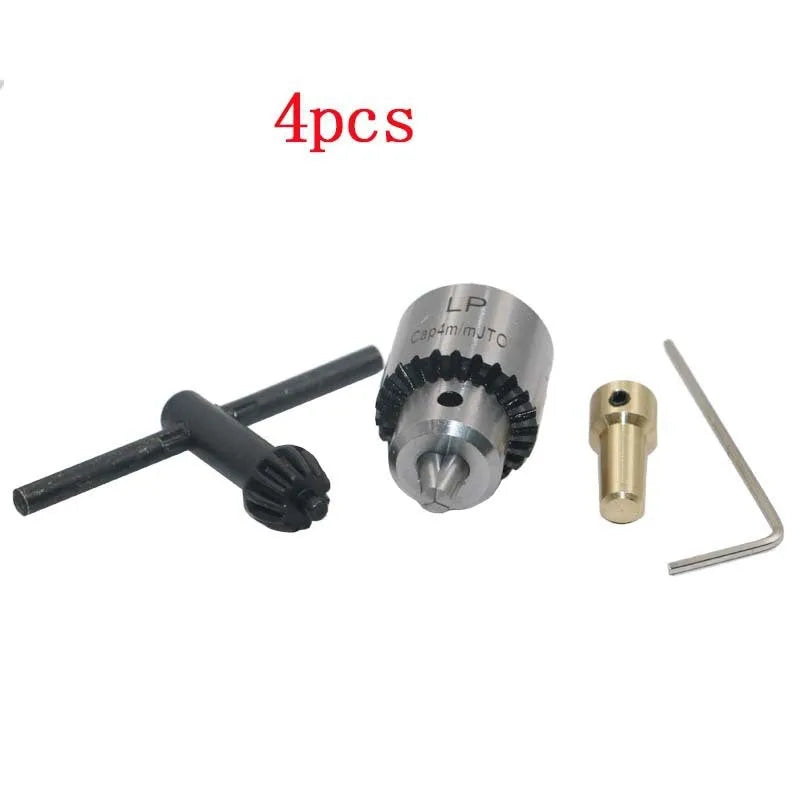 Four hard alloy drill chucks with sleeves showing 3.17mm tail holes for electric drill compatibility