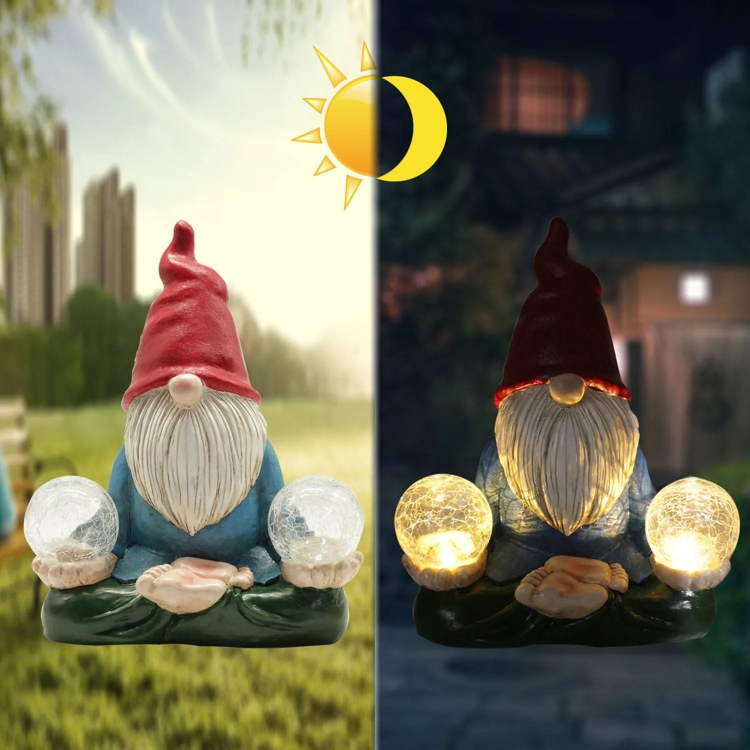 Solar LED resin dwarf doll outdoor statue for garden decoration
