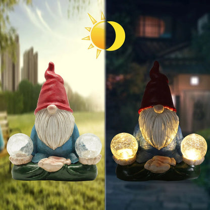 Solar LED resin dwarf doll outdoor statue for garden decoration