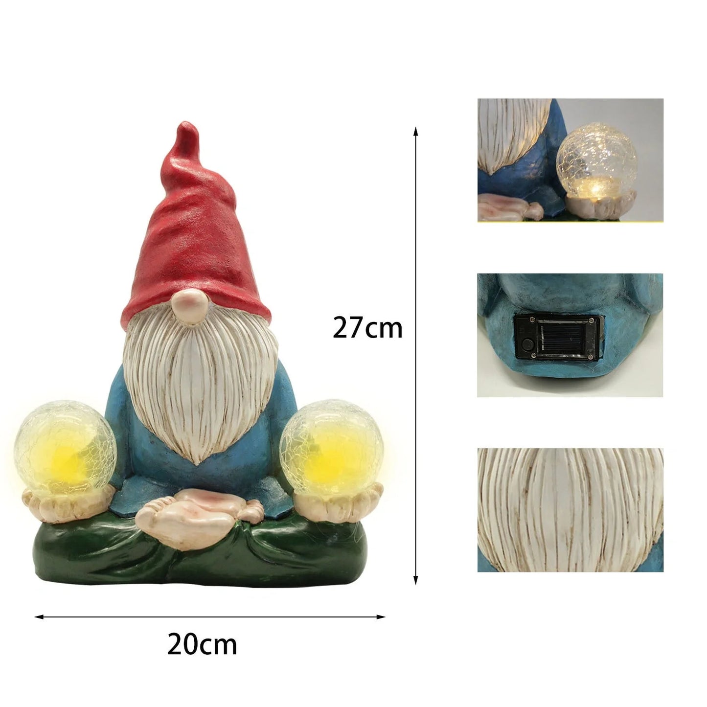 Solar LED resin dwarf doll outdoor statue for garden decoration