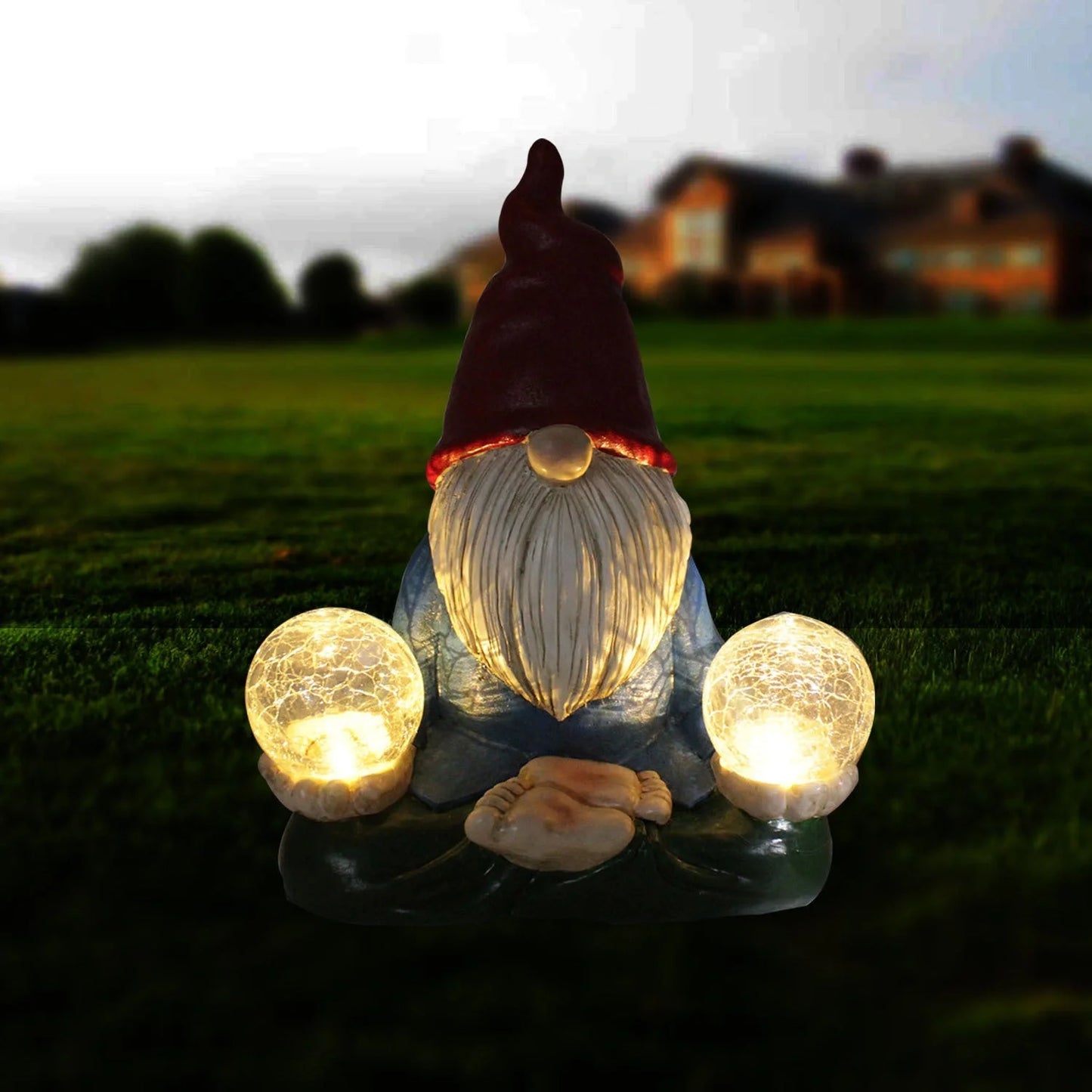 Solar LED resin dwarf doll outdoor statue for garden decoration
