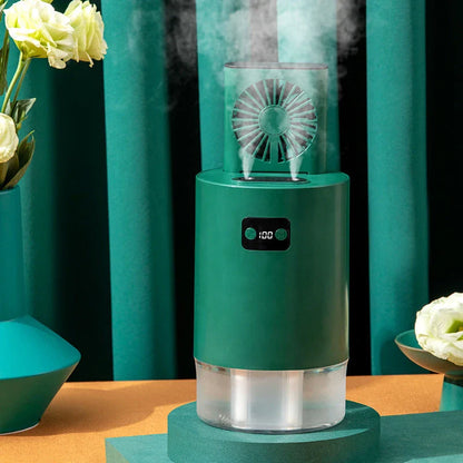 Stylish air humidifier with lifting fan, dual-spray, and digital controls for improved indoor air quality and comfort