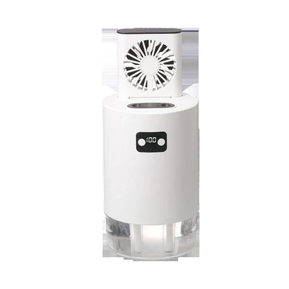 Stylish air humidifier with lifting fan, dual-spray, and digital controls for improved indoor air quality and comfort