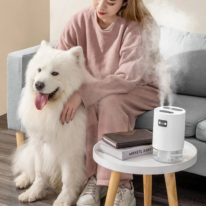 Stylish air humidifier with lifting fan, dual-spray, and digital controls for improved indoor air quality and comfort