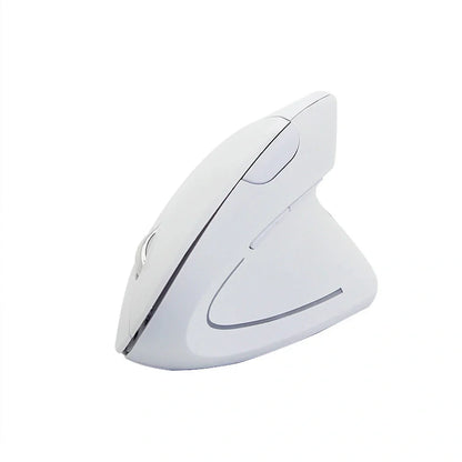 Pink vertical wireless office mouse with ergonomic grip, 1600 DPI sensor, and USB receiver for desktop use