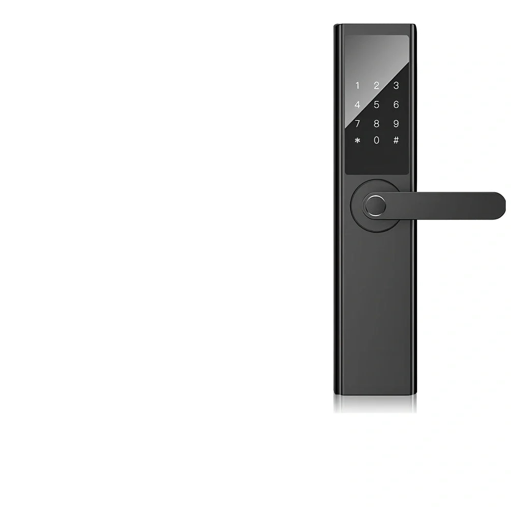 Black fingerprint door lock with sensor, compatible with UK anti-theft and wooden doors, 0.1s scan time