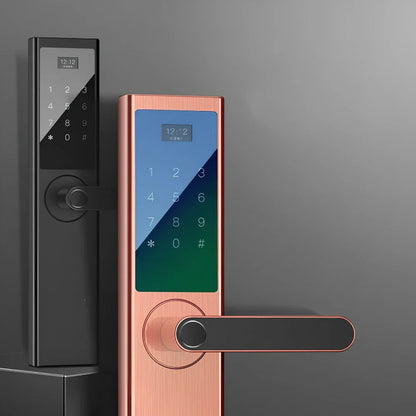 Black fingerprint door lock with sensor, compatible with UK anti-theft and wooden doors, 0.1s scan time