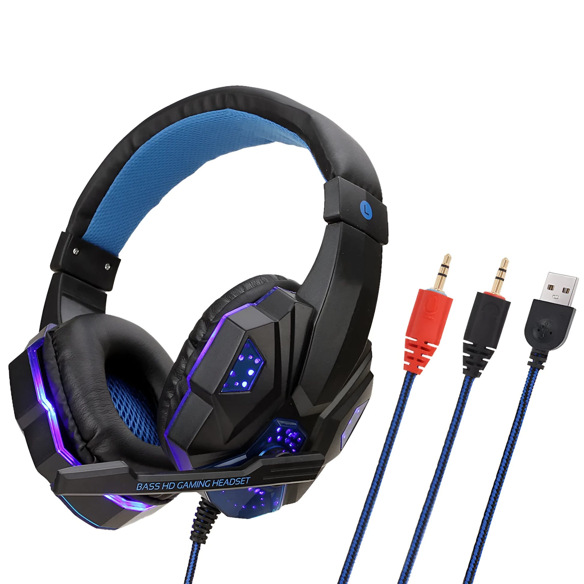 Computer PS4 gaming headset with LED lighting and braided cable in black and red colour option