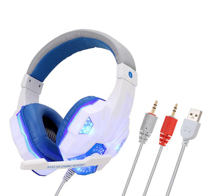 Computer PS4 gaming headset with LED lighting and braided cable in black and red colour option