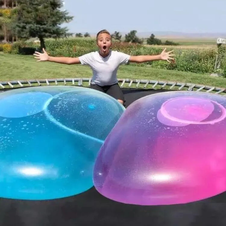 TPR inflatable ball in blue colour showing 70cm diameter measurement with self-sealing valve visible