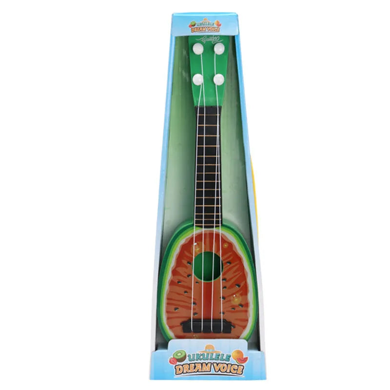 38cm long colourful plastic simulation ukulele toy for children in a presentation box.