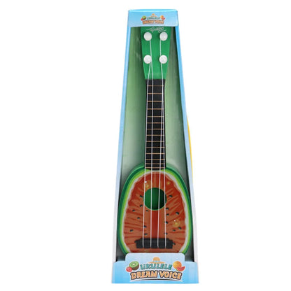 38cm long colourful plastic simulation ukulele toy for children in a presentation box.
