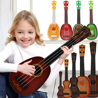 38cm long colourful plastic simulation ukulele toy for children in a presentation box.