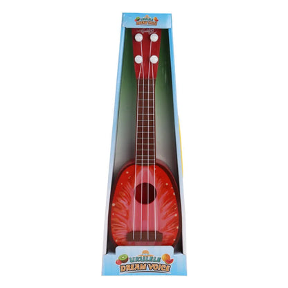 38cm long colourful plastic simulation ukulele toy for children in a presentation box.