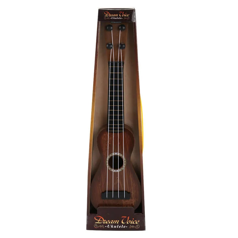 38cm long colourful plastic simulation ukulele toy for children in a presentation box.