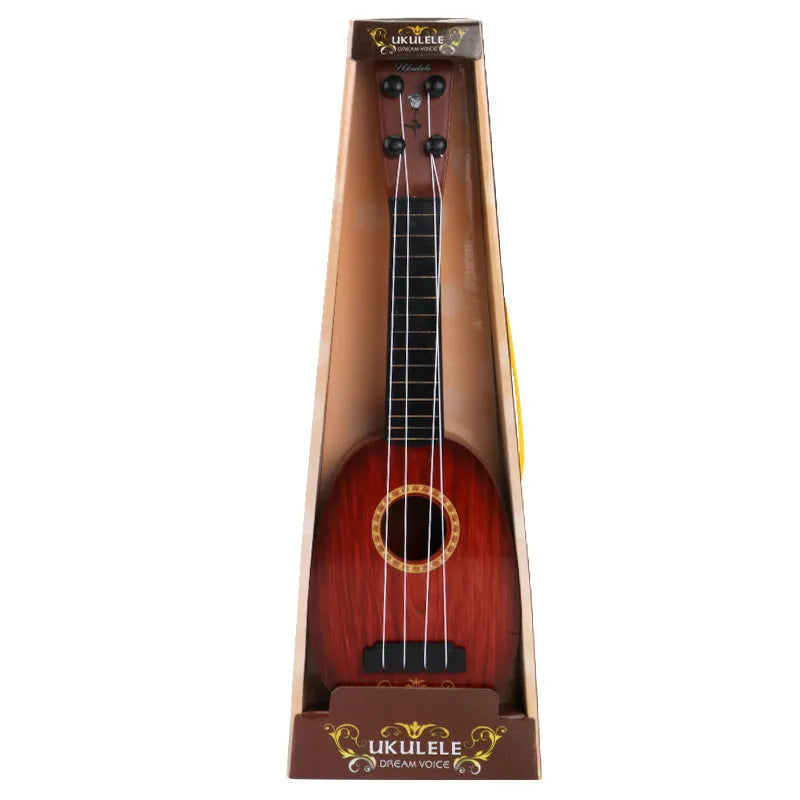 38cm long colourful plastic simulation ukulele toy for children in a presentation box.