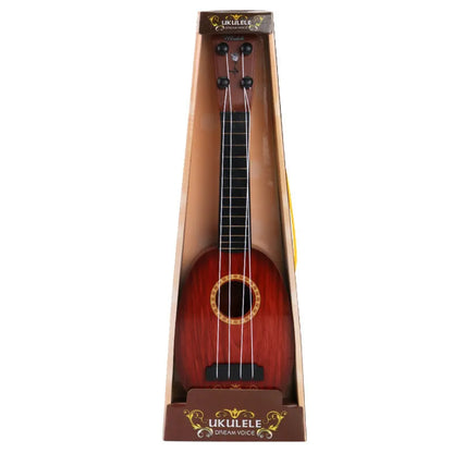 38cm long colourful plastic simulation ukulele toy for children in a presentation box.