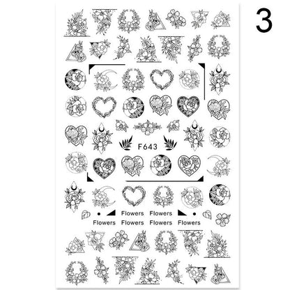 Summer flowers and love adhesive nail art stickers on a 5g sheet, available in seven colour sets for nail decoration