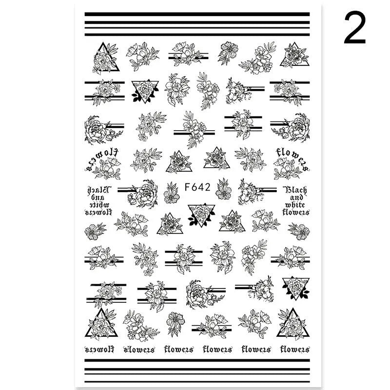 Summer flowers and love adhesive nail art stickers on a 5g sheet, available in seven colour sets for nail decoration