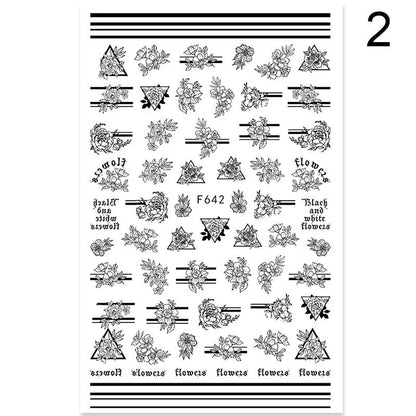Summer flowers and love adhesive nail art stickers on a 5g sheet, available in seven colour sets for nail decoration