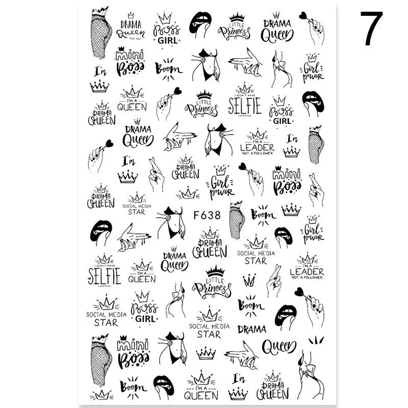 Summer flowers and love adhesive nail art stickers on a 5g sheet, available in seven colour sets for nail decoration